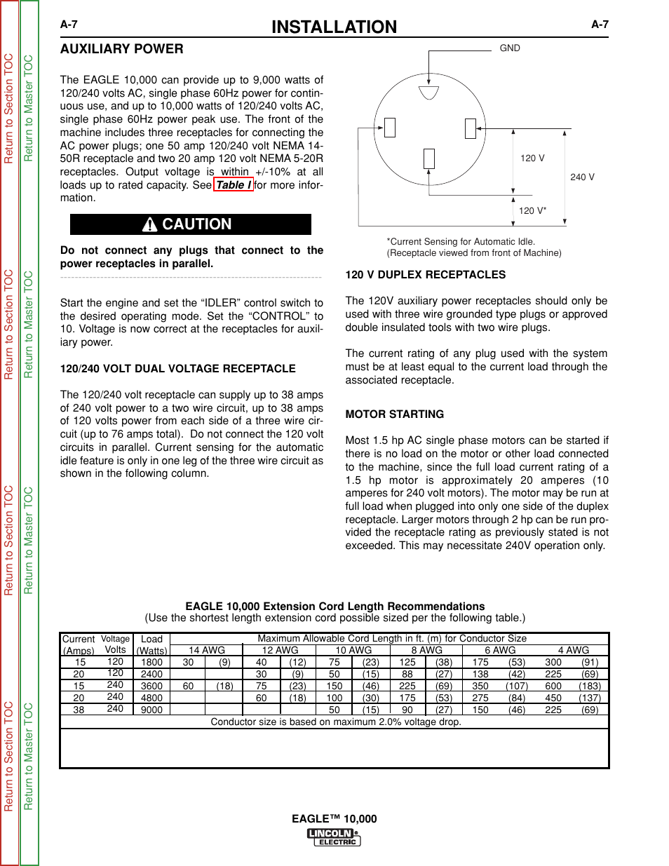 Installation, Caution | Lincoln Electric EAGLE SVM192-A User Manual | Page 13 / 94