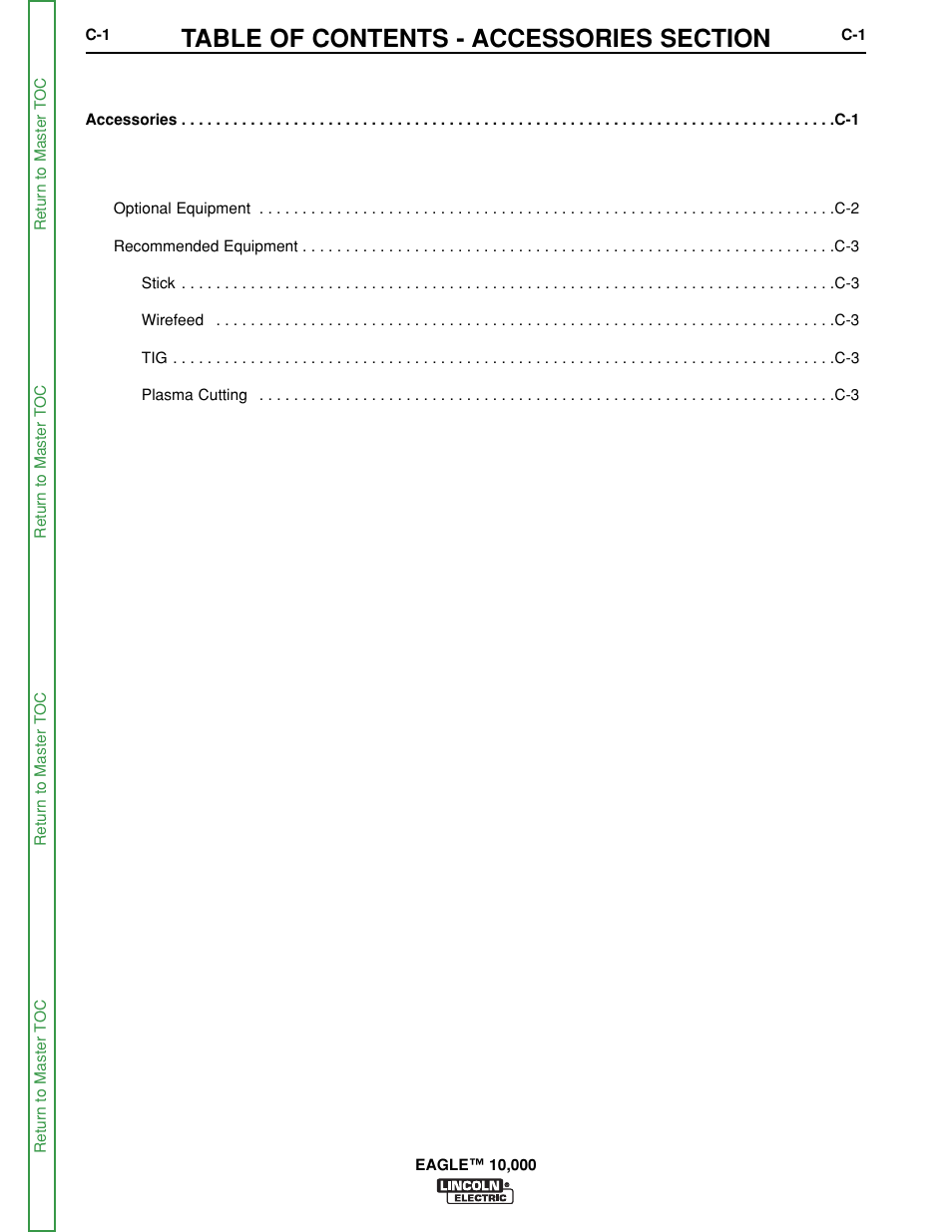 Section c - accessories, Accessories, Section c | Lincoln Electric EAGLE SVM192-A User Manual | Page 23 / 94