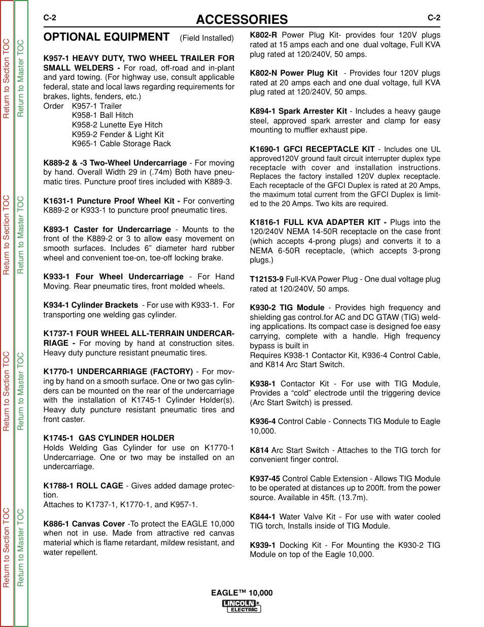 Accessories, Optional equipment | Lincoln Electric EAGLE SVM192-A User Manual | Page 24 / 94