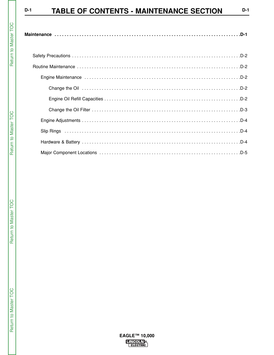 Section d - maintenance, Maintenance, Section | Lincoln Electric EAGLE SVM192-A User Manual | Page 27 / 94