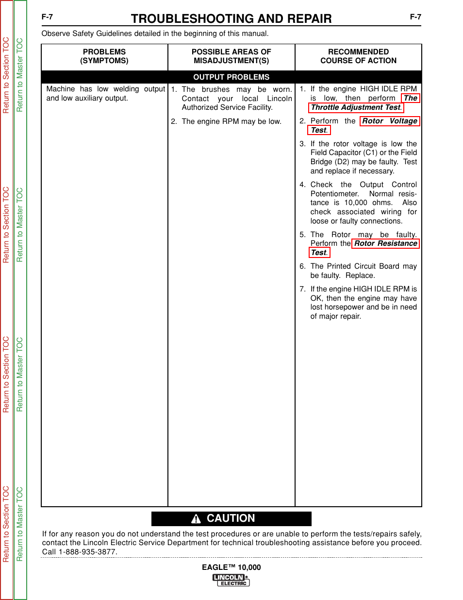 Troubleshooting and repair, Caution | Lincoln Electric EAGLE SVM192-A User Manual | Page 43 / 94