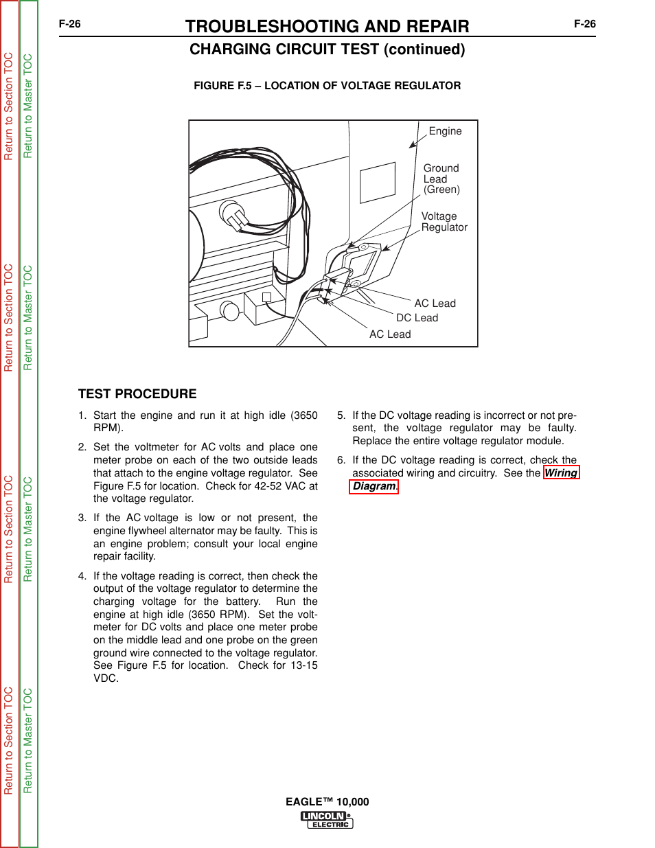 Troubleshooting and repair, Charging circuit test (continued) | Lincoln Electric EAGLE SVM192-A User Manual | Page 62 / 94