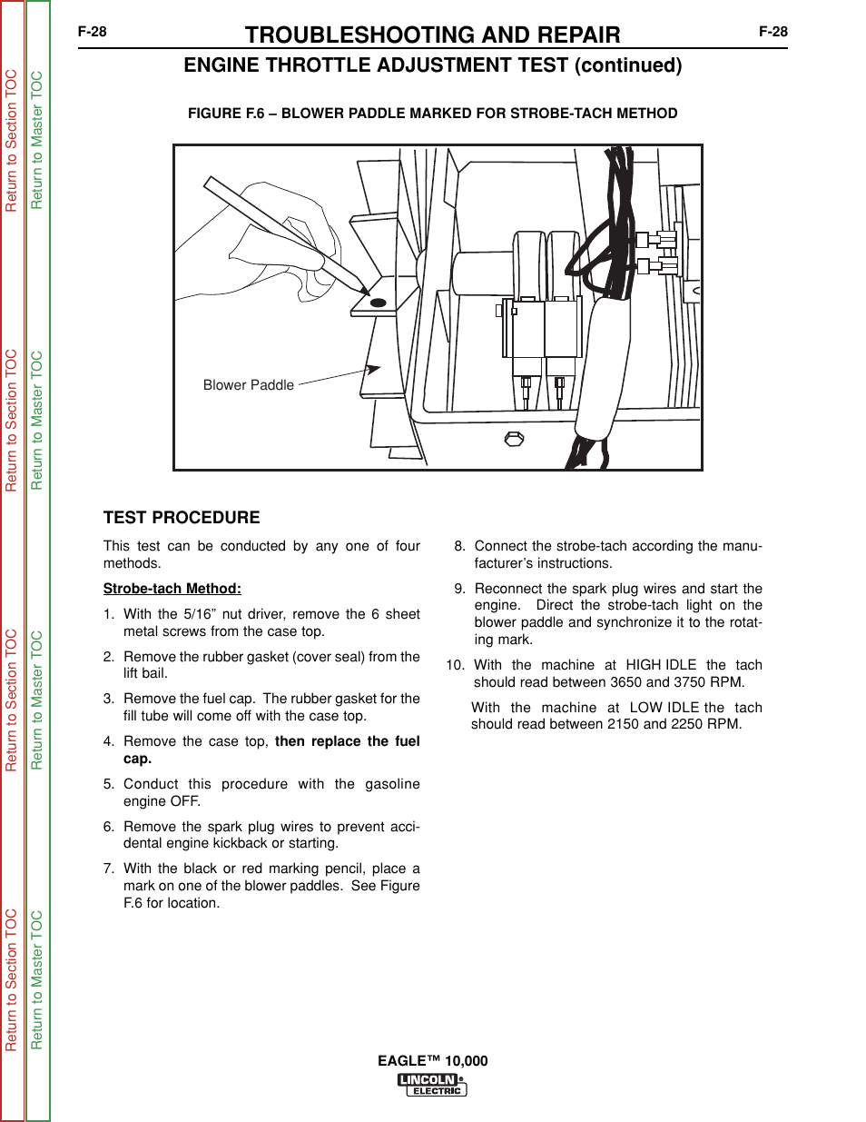 Troubleshooting and repair, Engine throttle adjustment test (continued) | Lincoln Electric EAGLE SVM192-A User Manual | Page 64 / 94