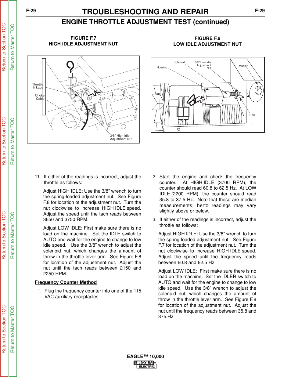 Troubleshooting and repair, Engine throttle adjustment test (continued) | Lincoln Electric EAGLE SVM192-A User Manual | Page 65 / 94