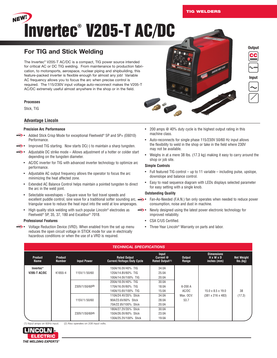 Lincoln Electric V205-T AC/DC User Manual | 4 pages