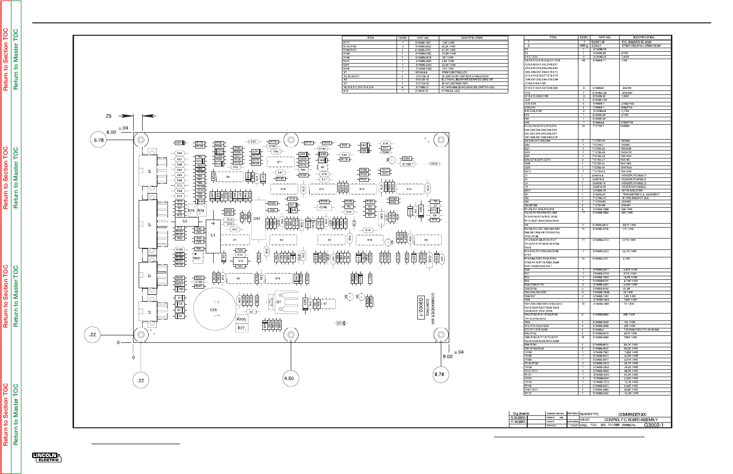 Electrical diagrams, Pc board assembly - control board | Lincoln Electric COMMANDER SVM145-B User Manual | Page 166 / 175