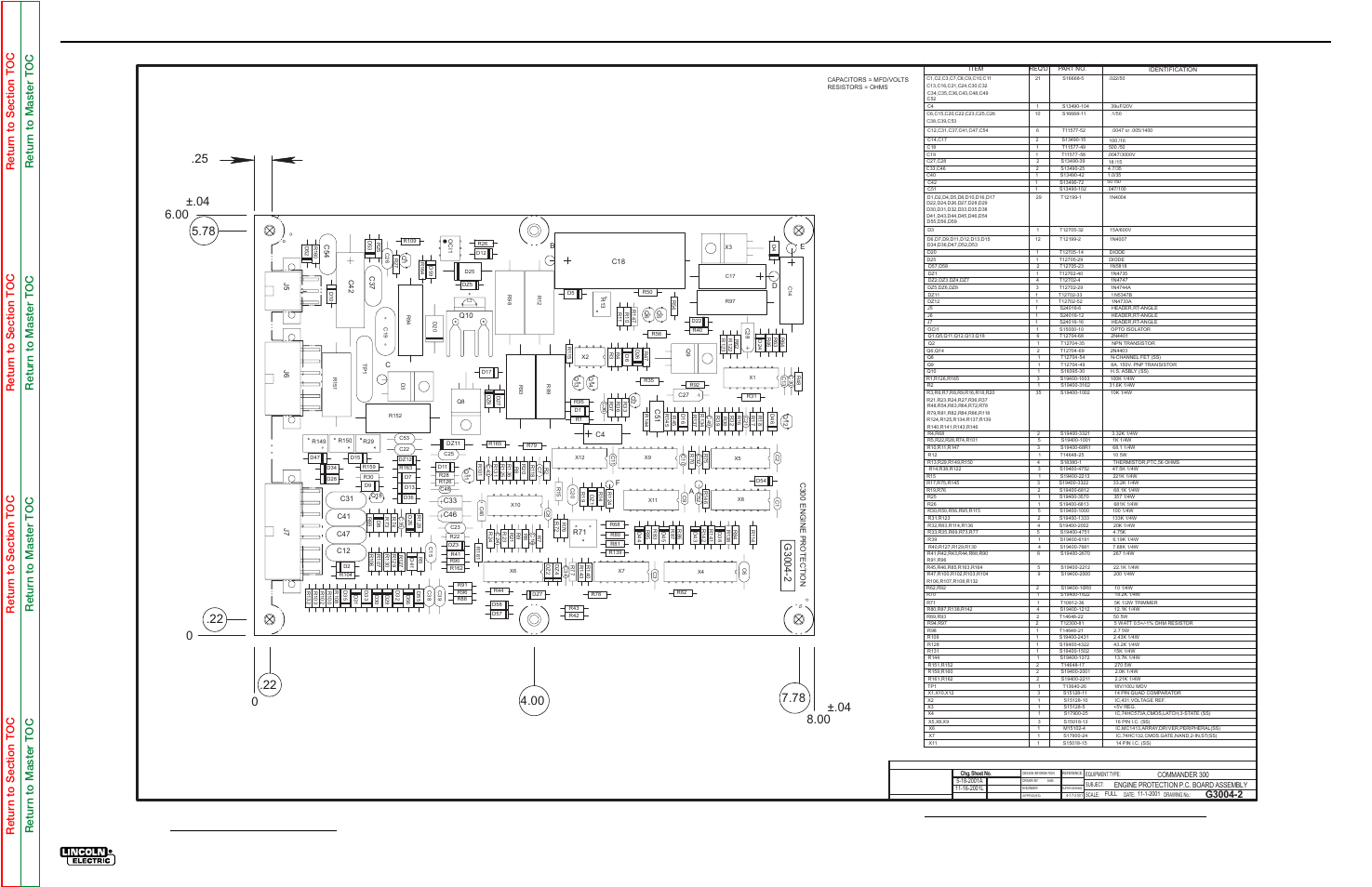 Electrical diagrams, Pc board assembly - engine protection board | Lincoln Electric COMMANDER SVM145-B User Manual | Page 168 / 175