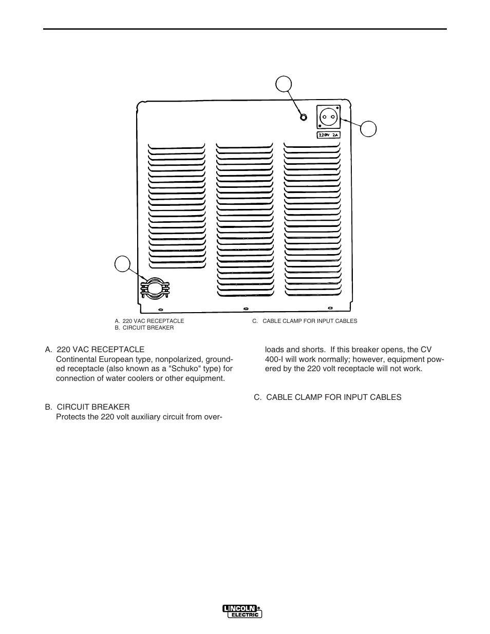 Operation, Ab c, Case back connections | Lincoln Electric IDEALARC CV-400-I User Manual | Page 17 / 44