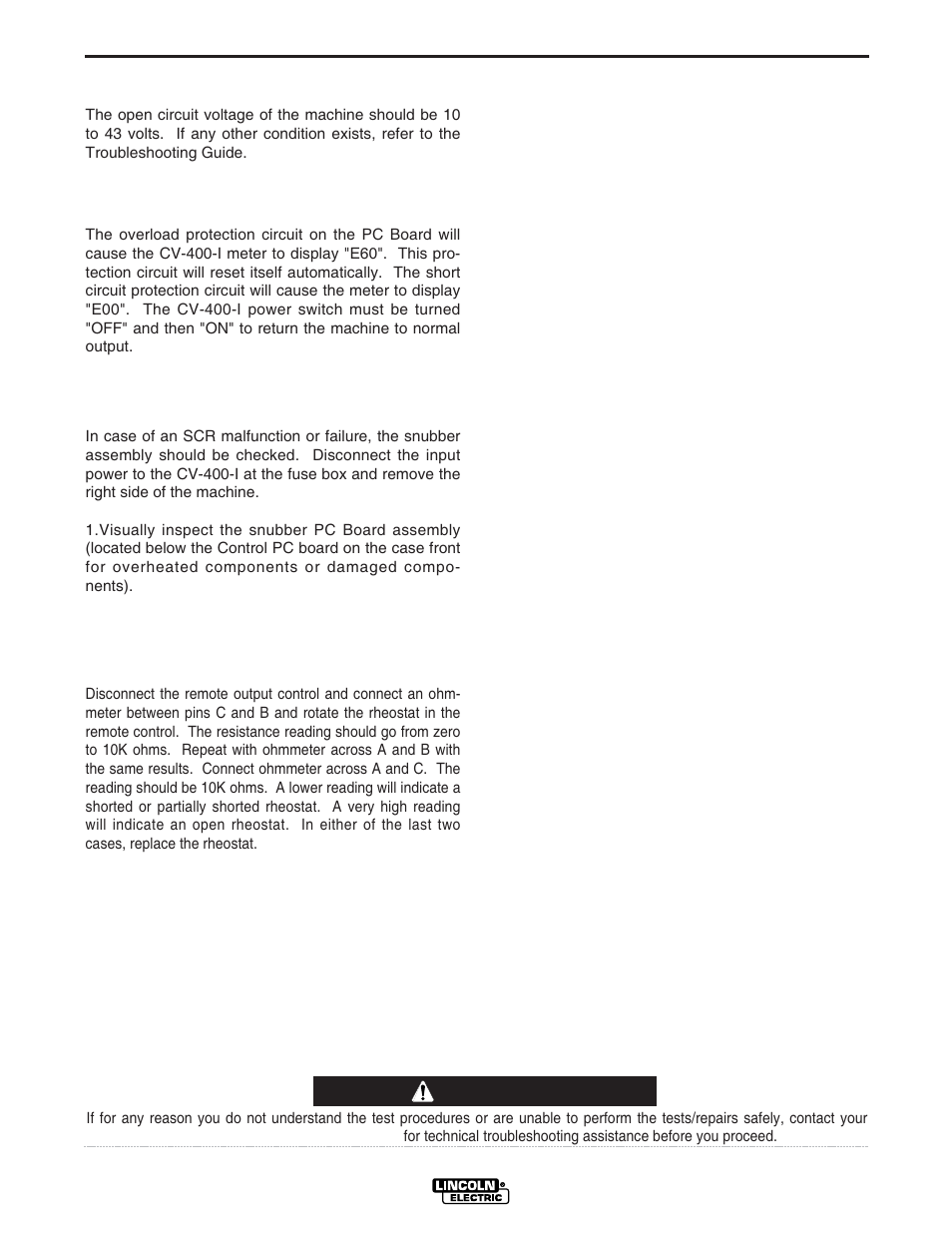 Troubleshooting | Lincoln Electric IDEALARC CV-400-I User Manual | Page 28 / 44