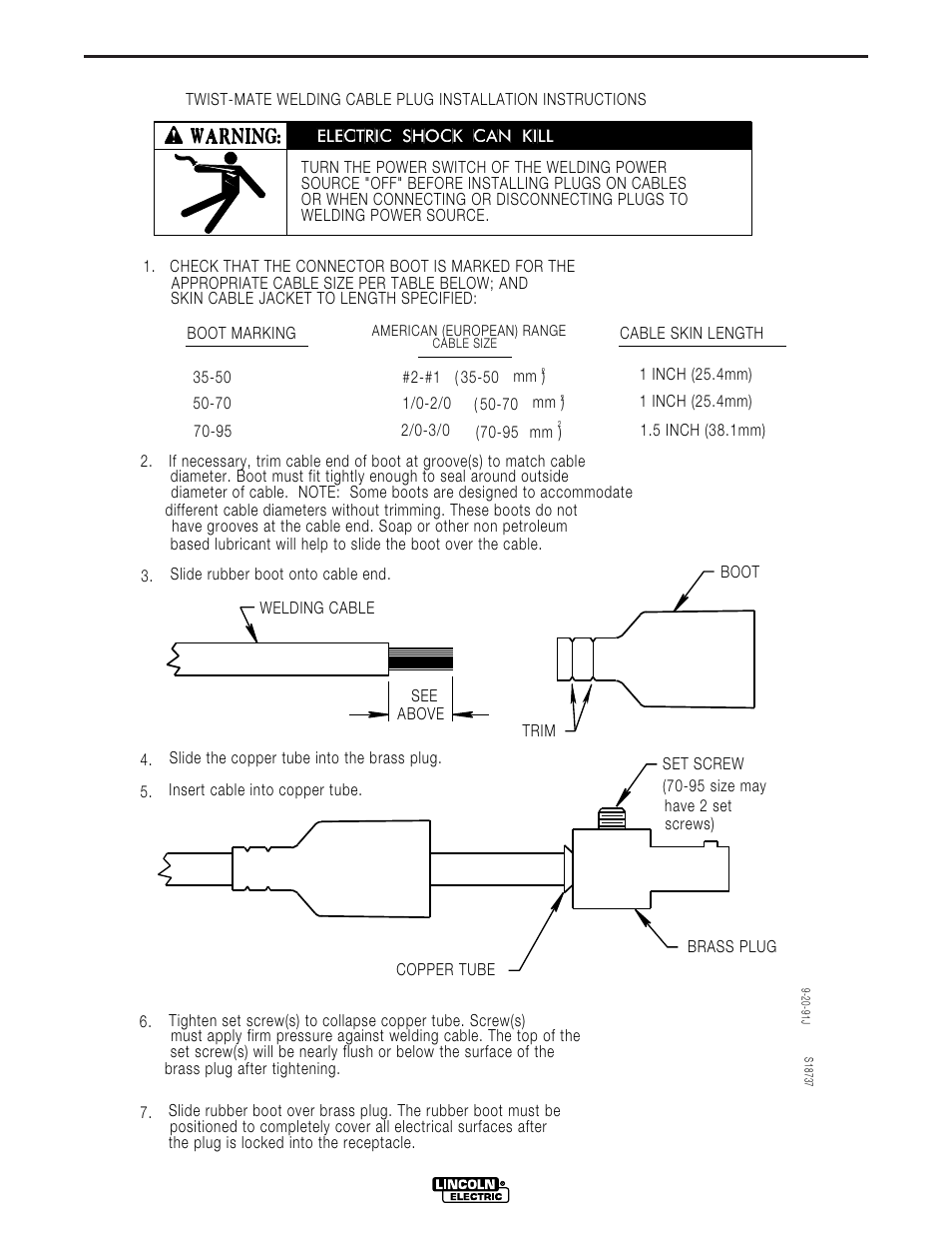 Diagrams, F-10, Twist-mate cable plug installation instructions | Cv-400-i | Lincoln Electric IDEALARC CV-400-I User Manual | Page 38 / 44
