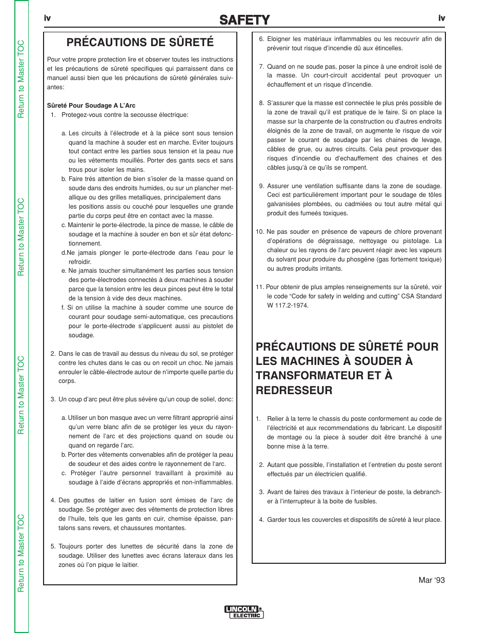 Ssa af fe et ty y, Précautions de sûreté | Lincoln Electric LN-25 SVM114-C User Manual | Page 5 / 111