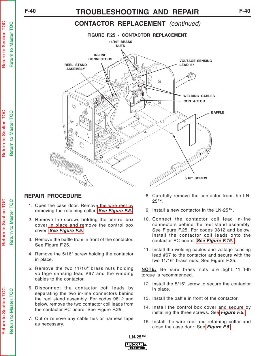 Troubleshooting and repair, Continued), Contactor replacement | Lincoln Electric LN-25 SVM114-C User Manual | Page 78 / 111