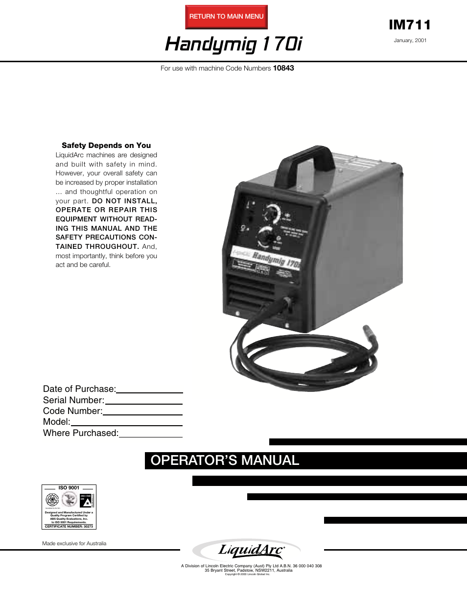 Lincoln Electric HANDYMIG 170I User Manual | 45 pages