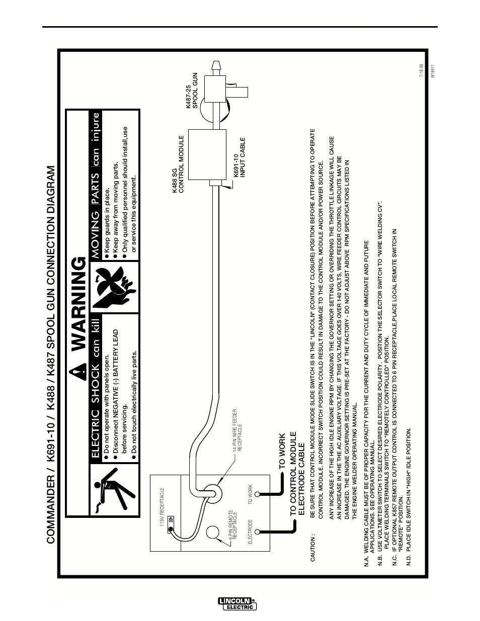 Warning, Diagrams, Connection diagram | Commander 500 | Lincoln Electric COMMANDER 500 IM644-A User Manual | Page 38 / 54