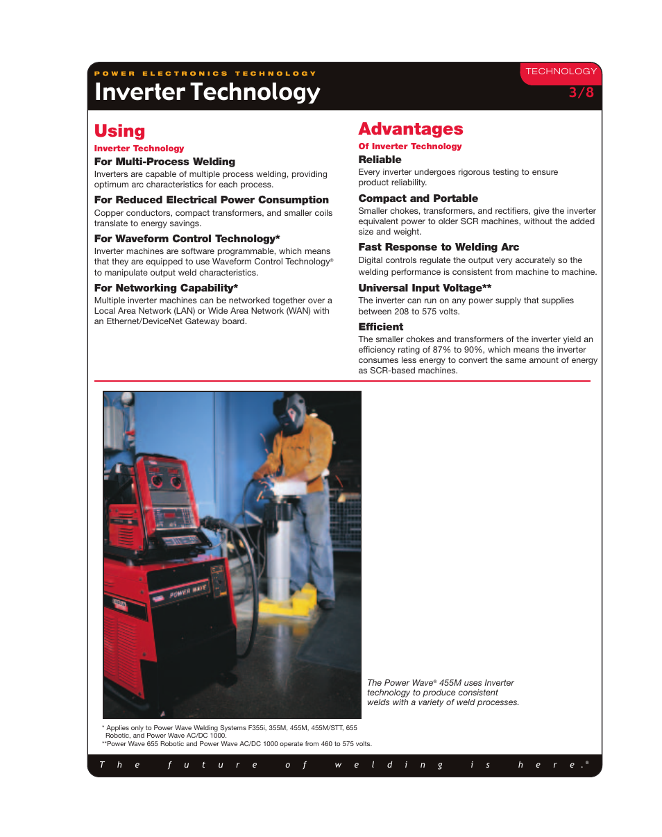Inverter technology, Using, Advantages | Lincoln Electric Welding Inverter and Chopper User Manual | Page 3 / 8
