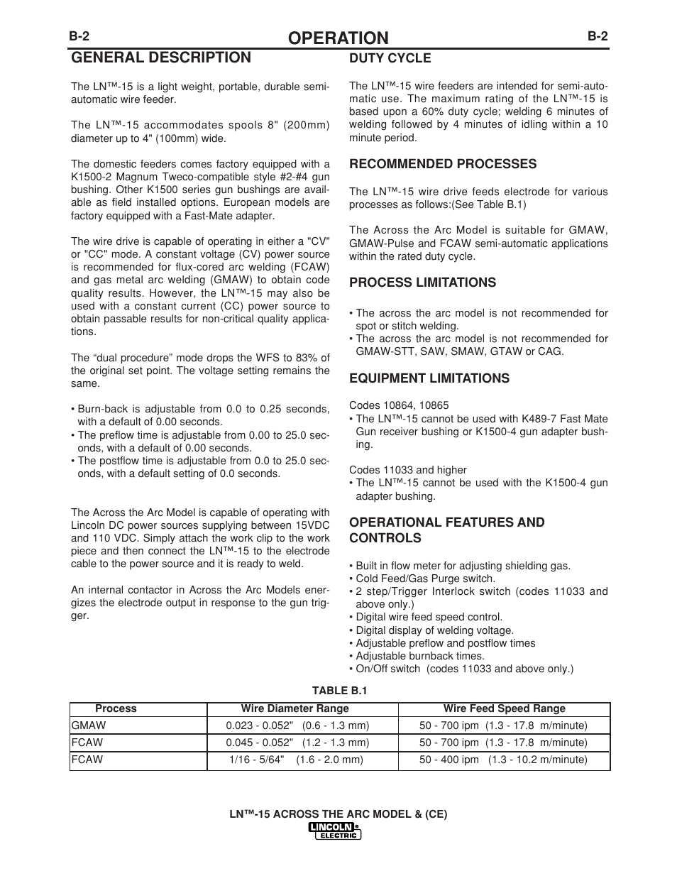 Operation, General description | Lincoln Electric LN -15 WIRE FEEDER IM823-A User Manual | Page 17 / 40