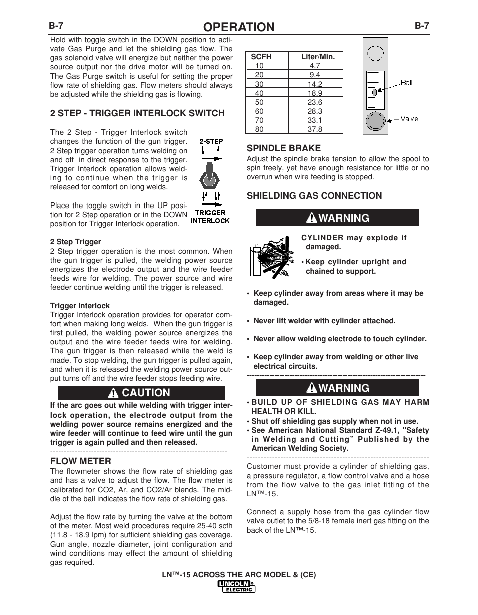 Operation, Warning, Caution | Lincoln Electric LN -15 WIRE FEEDER IM823-A User Manual | Page 22 / 40