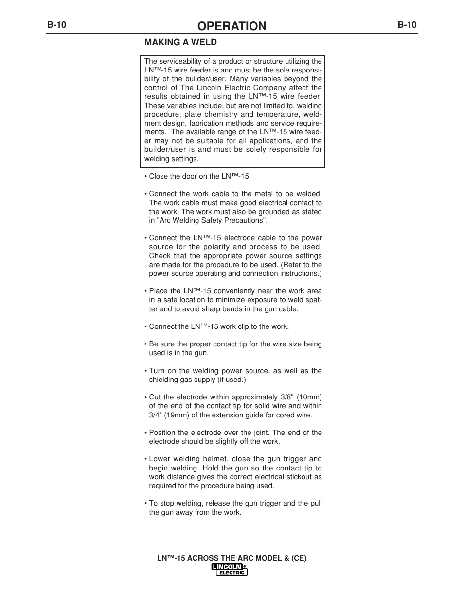 Operation | Lincoln Electric LN -15 WIRE FEEDER IM823-A User Manual | Page 25 / 40