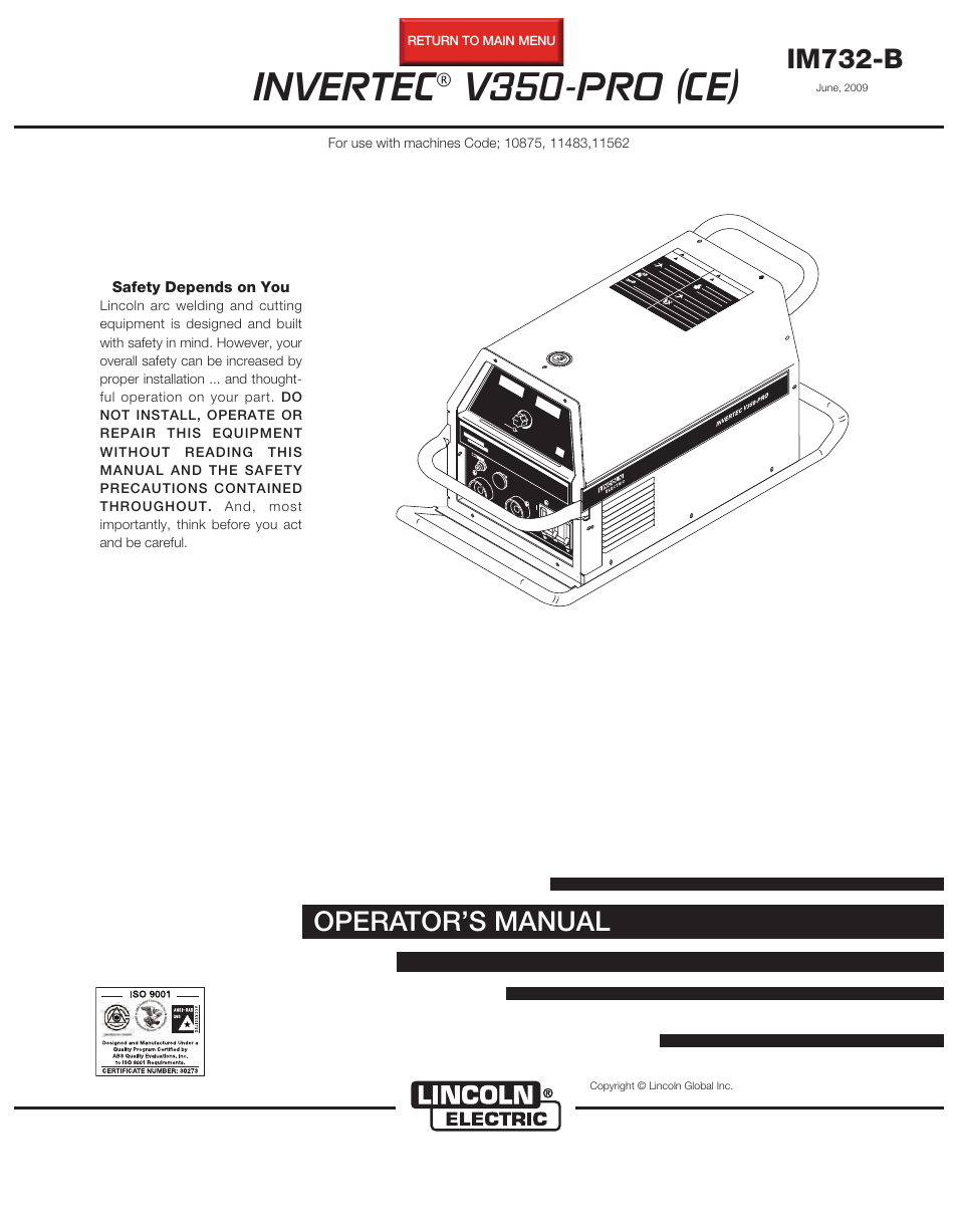 Lincoln Electric INVERTEC IM732-B User Manual | 36 pages