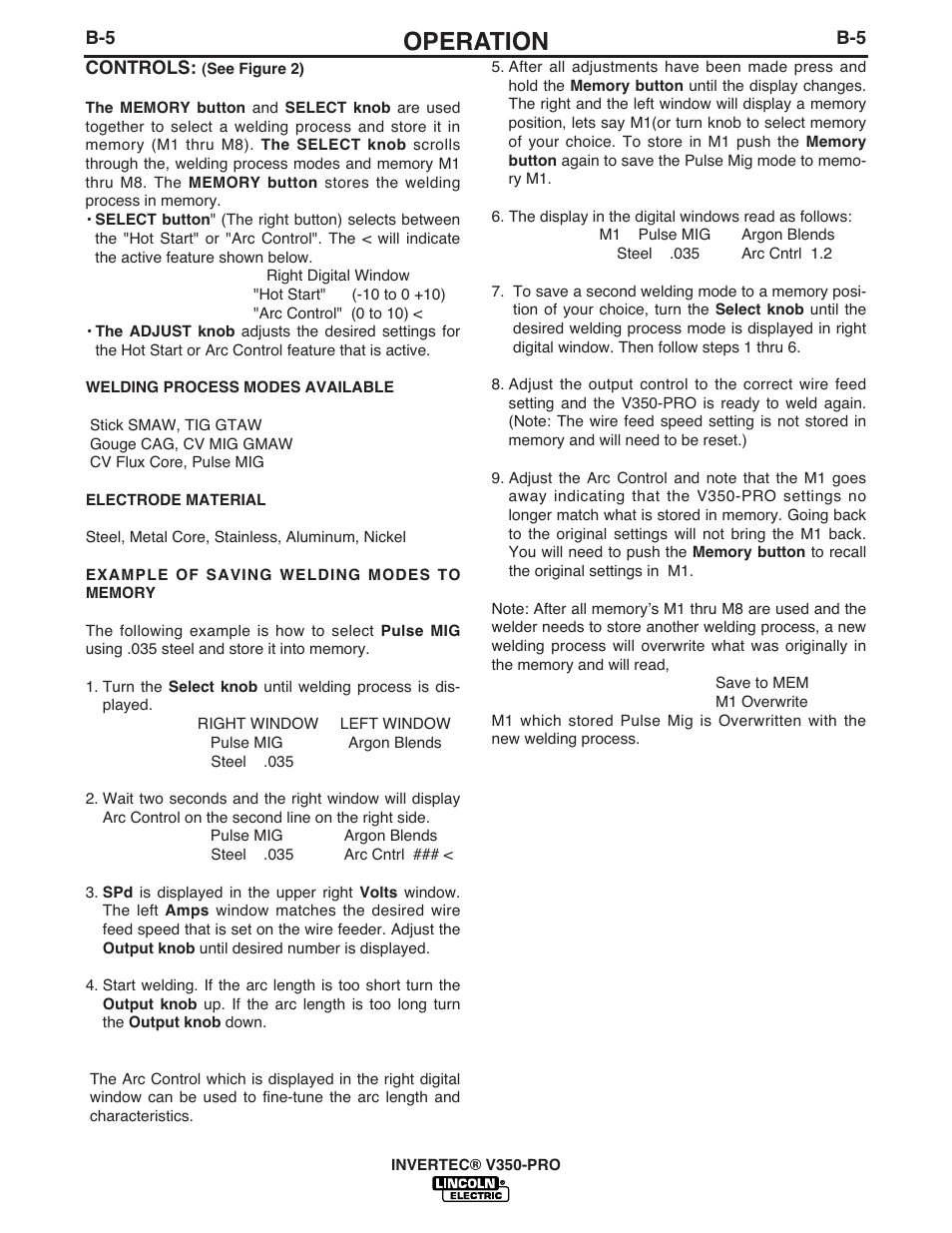 Operation | Lincoln Electric INVERTEC V350-PRO User Manual | Page 17 / 40