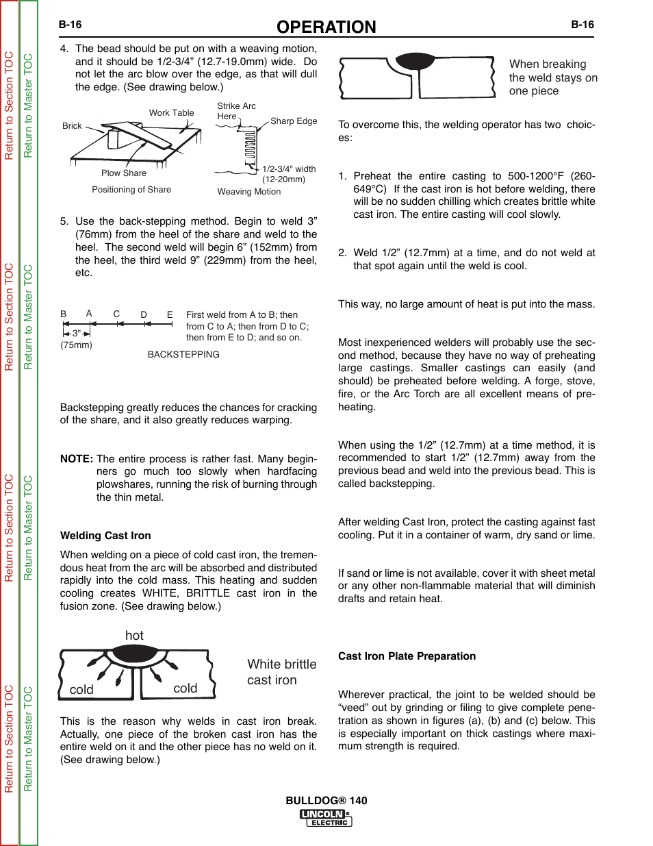 Operation, Hot cold cold white brittle cast iron | Lincoln Electric BULLDOG SVM208-A User Manual | Page 32 / 101