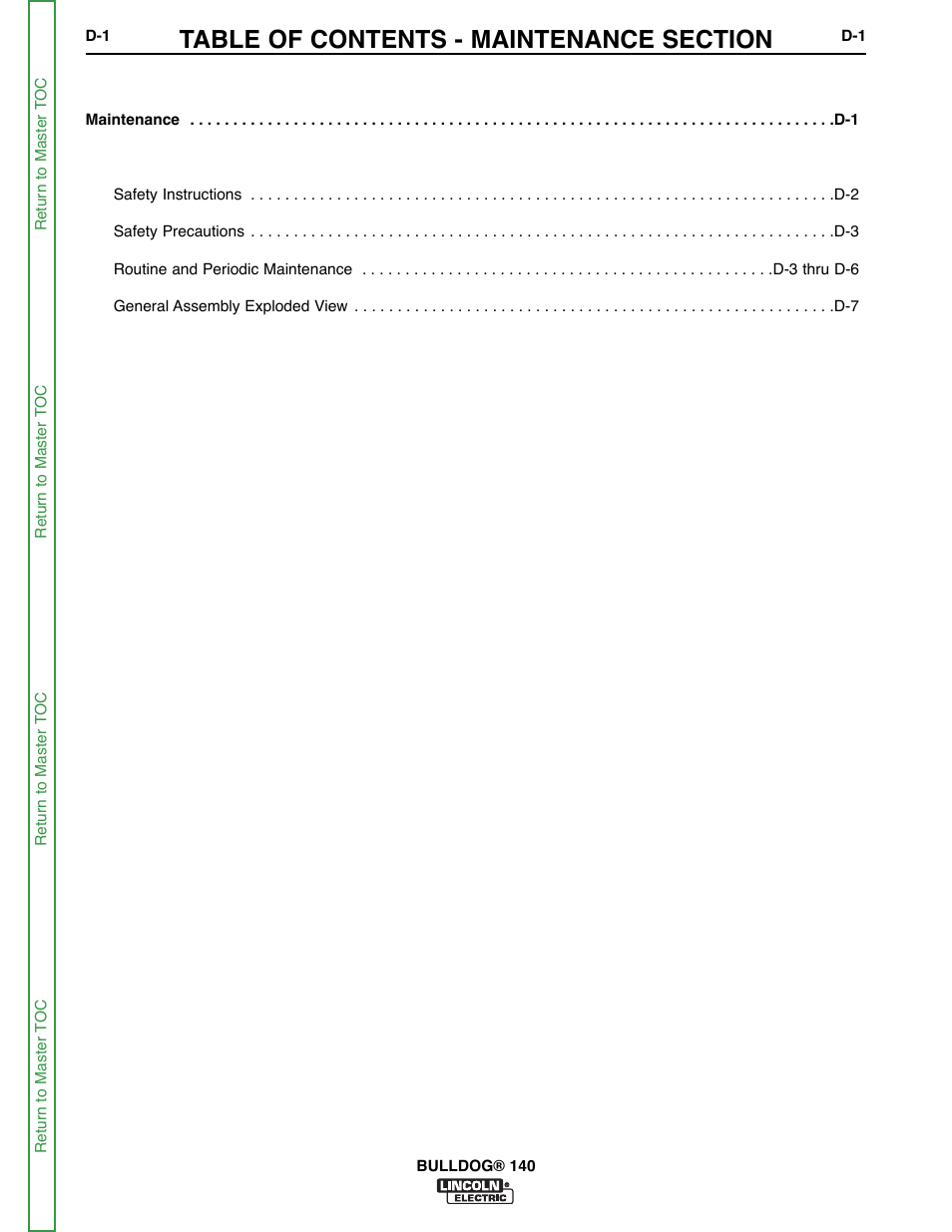 Section d - maintenance, The maintenance | Lincoln Electric BULLDOG SVM208-A User Manual | Page 37 / 101