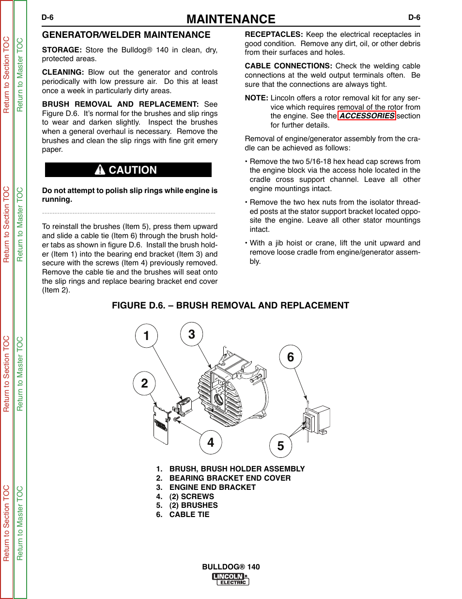 Thru d-6, Maintenance, Caution | Lincoln Electric BULLDOG SVM208-A User Manual | Page 42 / 101