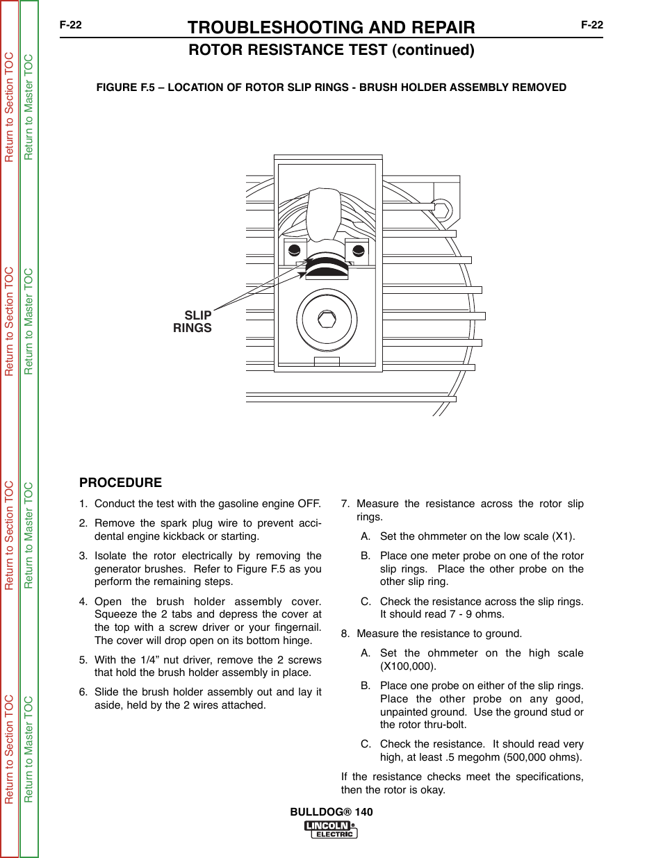 Troubleshooting and repair, Rotor resistance test (continued) | Lincoln Electric BULLDOG SVM208-A User Manual | Page 70 / 101