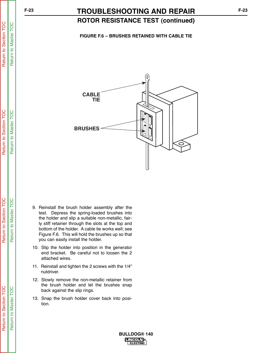 Troubleshooting and repair, Rotor resistance test (continued) | Lincoln Electric BULLDOG SVM208-A User Manual | Page 71 / 101