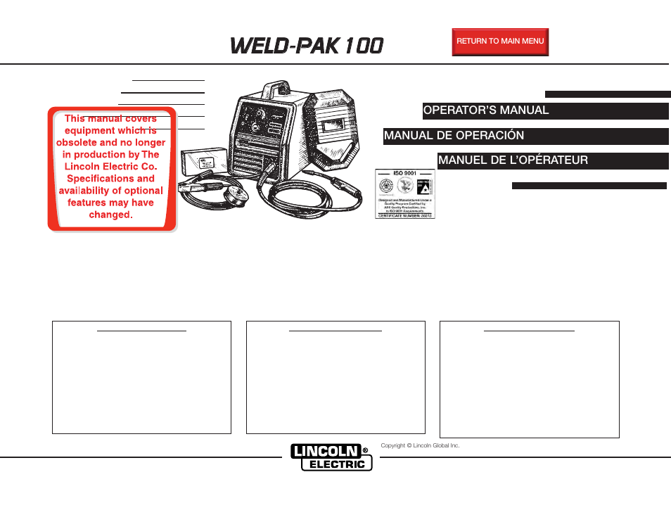 Lincoln Electric WELD-PAK 100 IMT460-D User Manual | 52 pages