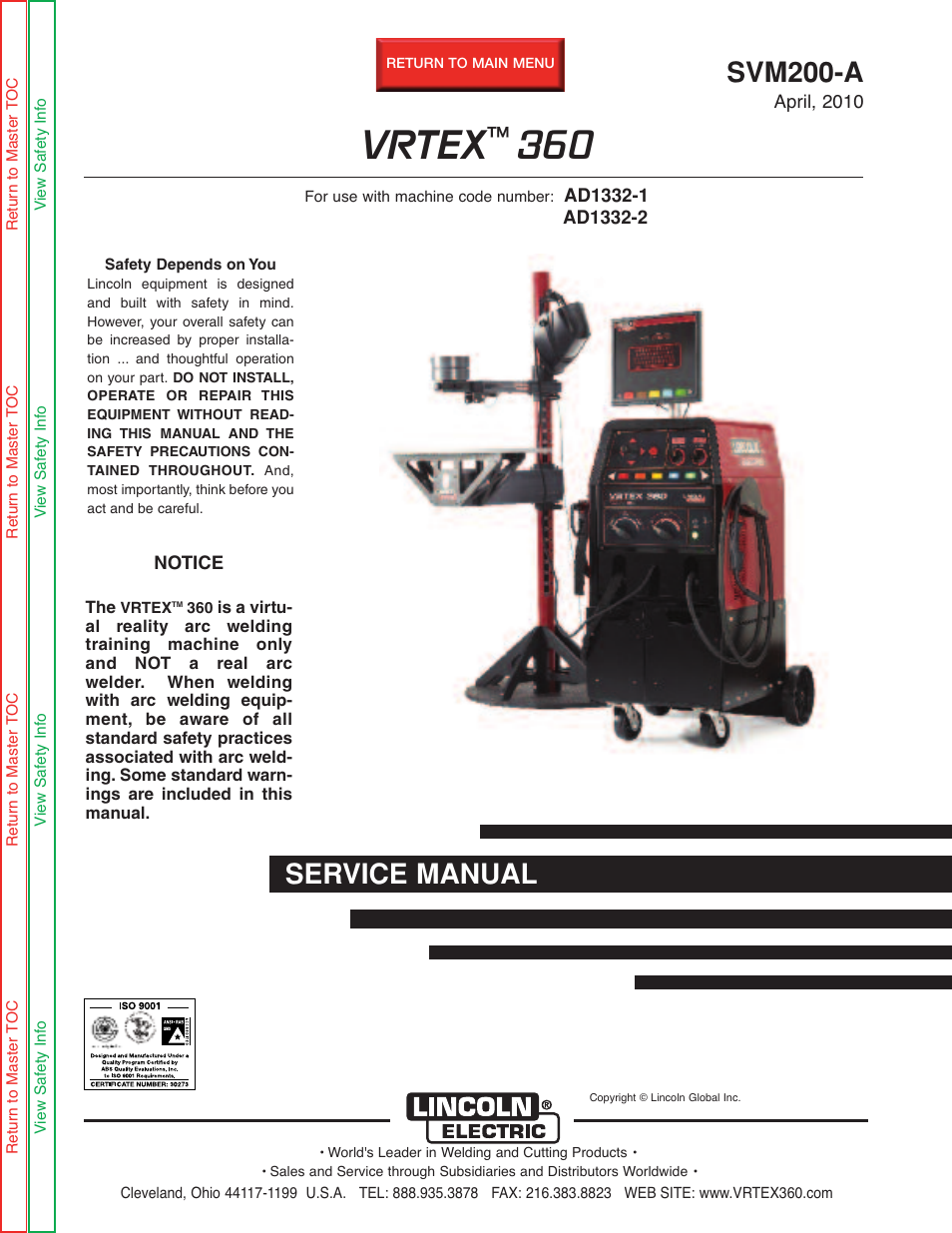 Lincoln Electric VRTEXTM 360 SVM200-A User Manual | 171 pages