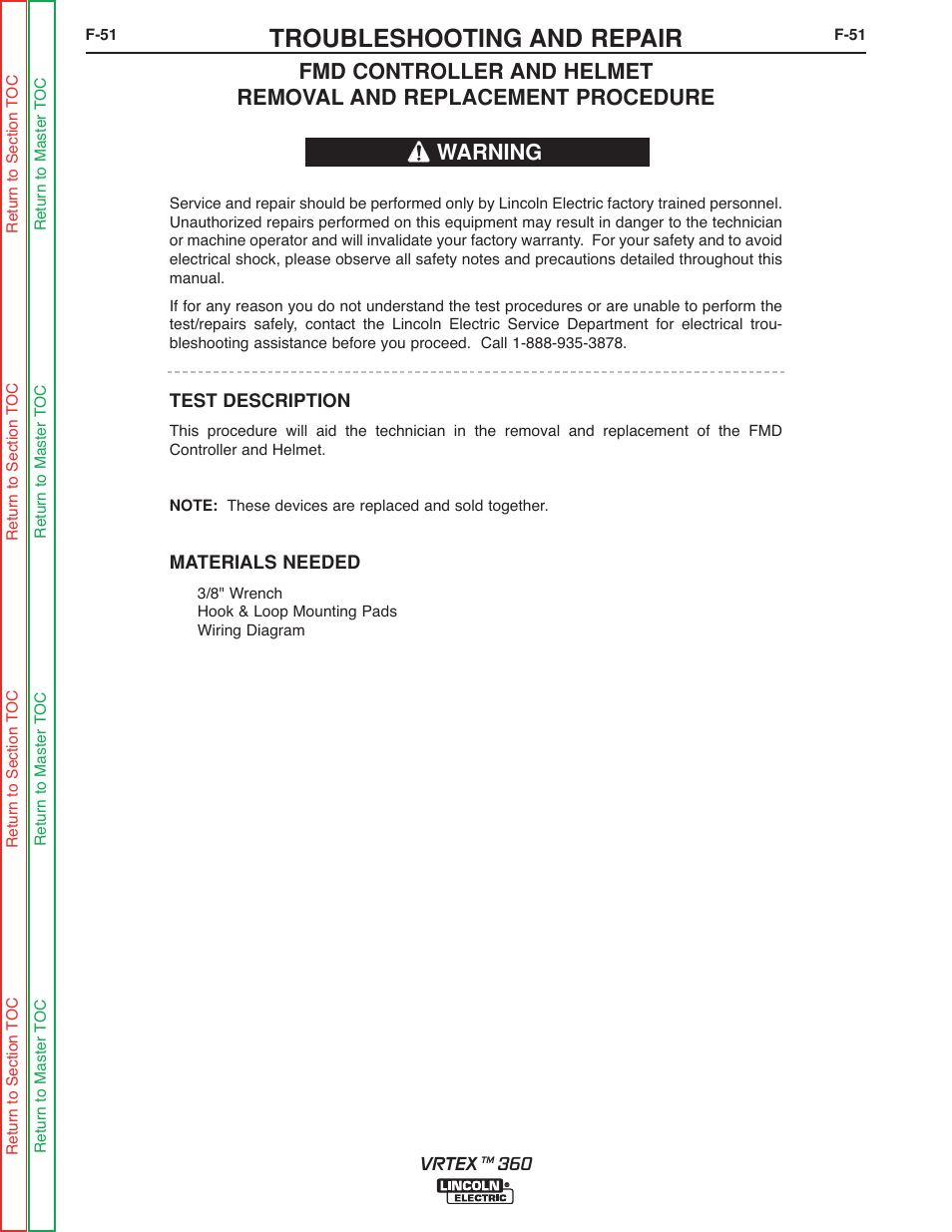 Troubleshooting and repair, Warning | Lincoln Electric VRTEXTM 360 SVM200-A User Manual | Page 108 / 171