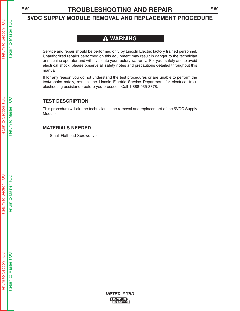 Troubleshooting and repair, Warning | Lincoln Electric VRTEXTM 360 SVM200-A User Manual | Page 116 / 171