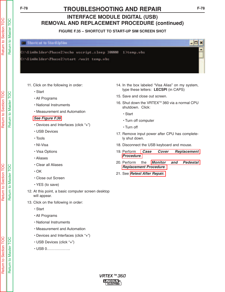 See figure, F.35, Troubleshooting and repair | Lincoln Electric VRTEXTM 360 SVM200-A User Manual | Page 135 / 171