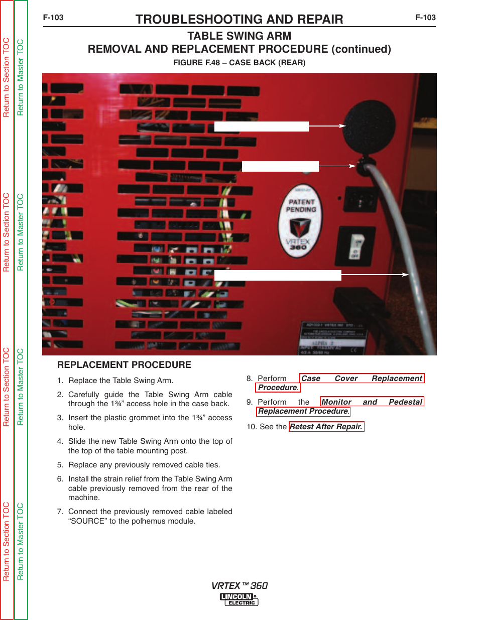 See figure f.48, Troubleshooting and repair | Lincoln Electric VRTEXTM 360 SVM200-A User Manual | Page 160 / 171