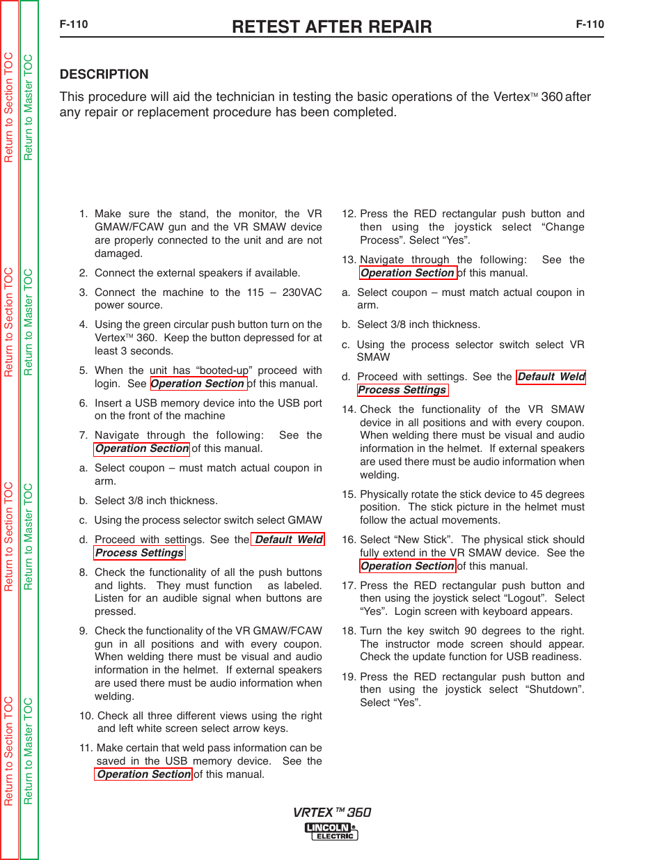 See retest after repair, Ee retest after repair, Retest after repair | The retest after repair, He retest after repair | Lincoln Electric VRTEXTM 360 SVM200-A User Manual | Page 167 / 171