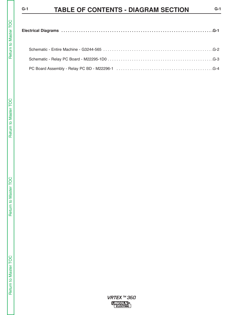 Section g - electrical diagrams | Lincoln Electric VRTEXTM 360 SVM200-A User Manual | Page 168 / 171