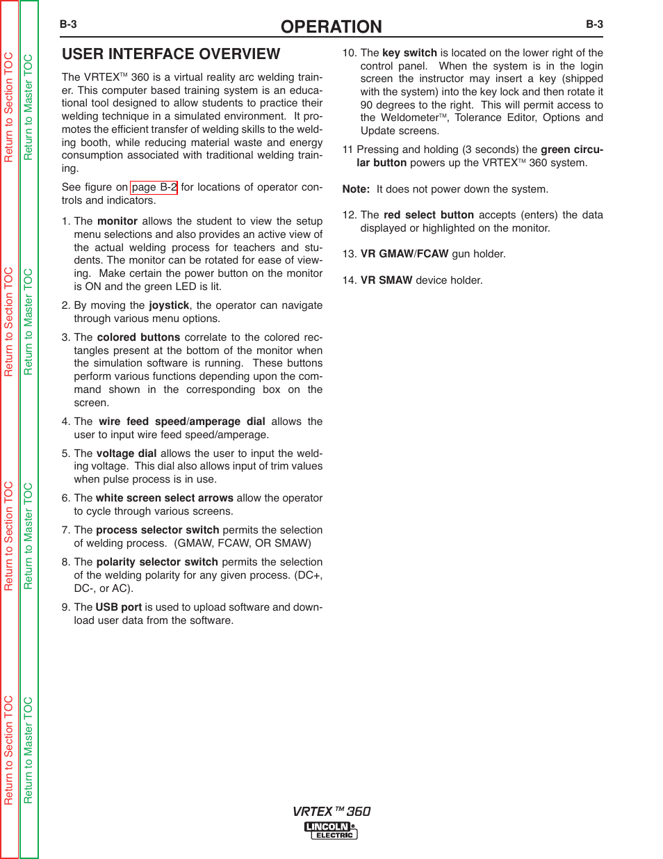 Operation, User interface overview | Lincoln Electric VRTEXTM 360 SVM200-A User Manual | Page 21 / 171