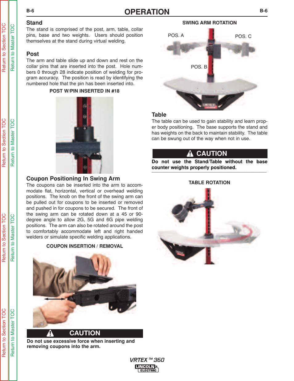 Operation, Caution | Lincoln Electric VRTEXTM 360 SVM200-A User Manual | Page 24 / 171