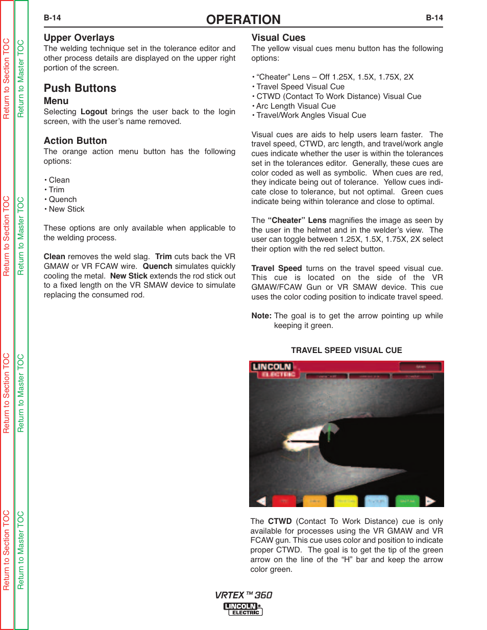 Operation, Push buttons | Lincoln Electric VRTEXTM 360 SVM200-A User Manual | Page 32 / 171