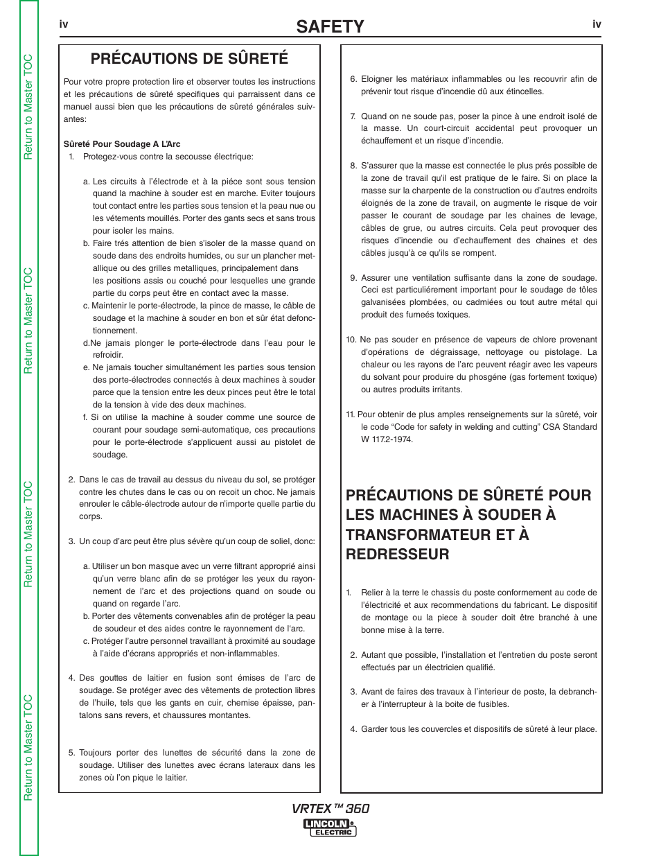 Safety, Précautions de sûreté, Vrtex | Lincoln Electric VRTEXTM 360 SVM200-A User Manual | Page 6 / 171