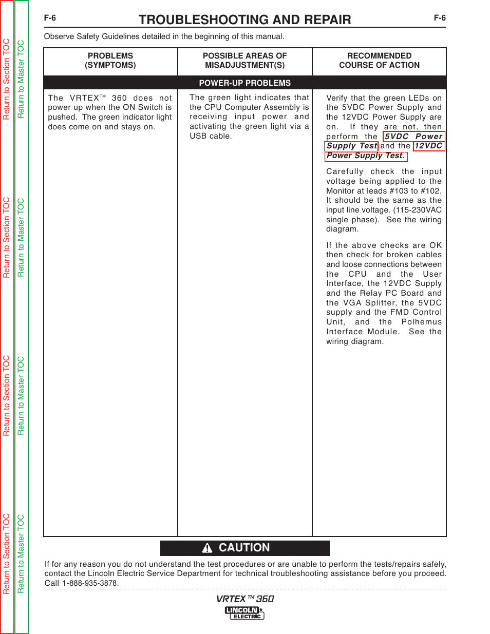 Troubleshooting and repair, Caution | Lincoln Electric VRTEXTM 360 SVM200-A User Manual | Page 63 / 171