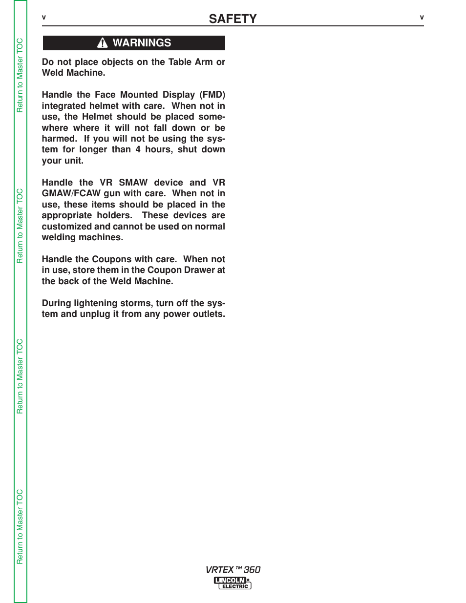 Safety, Warnings | Lincoln Electric VRTEXTM 360 SVM200-A User Manual | Page 7 / 171
