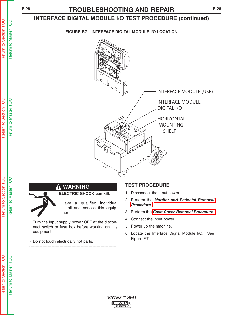 Troubleshooting and repair, Warning | Lincoln Electric VRTEXTM 360 SVM200-A User Manual | Page 85 / 171