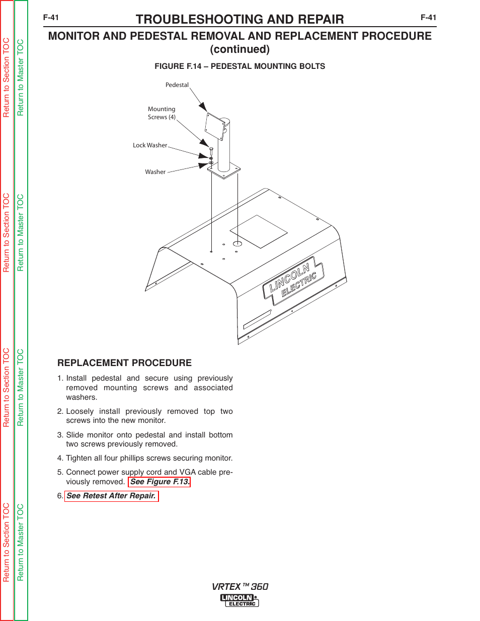 See figure f.14, Troubleshooting and repair | Lincoln Electric VRTEXTM 360 SVM200-A User Manual | Page 98 / 171