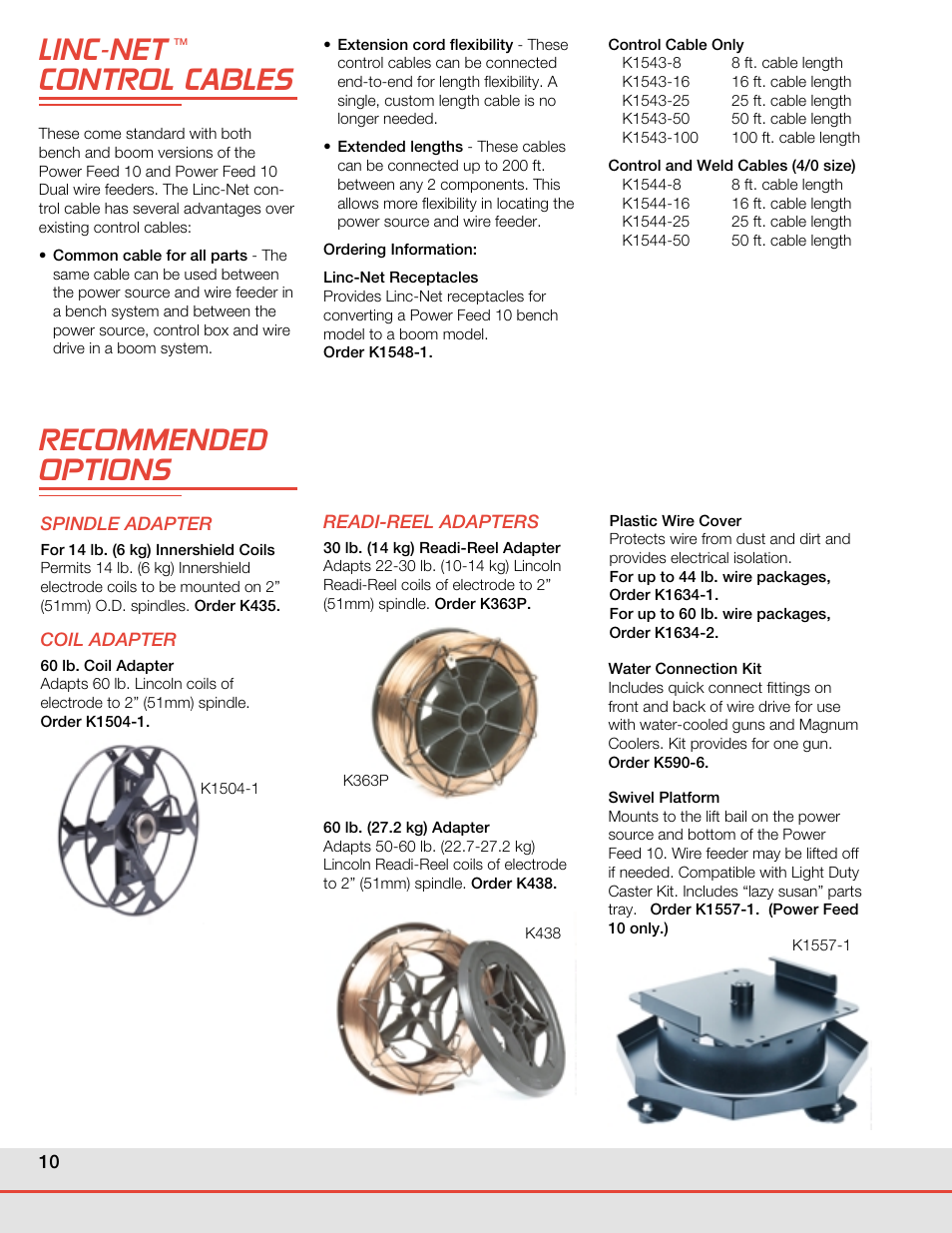 Recommended options, Linc-net control cables | Lincoln Electric POWER WAVE WELDING SYSTEMS User Manual | Page 10 / 12