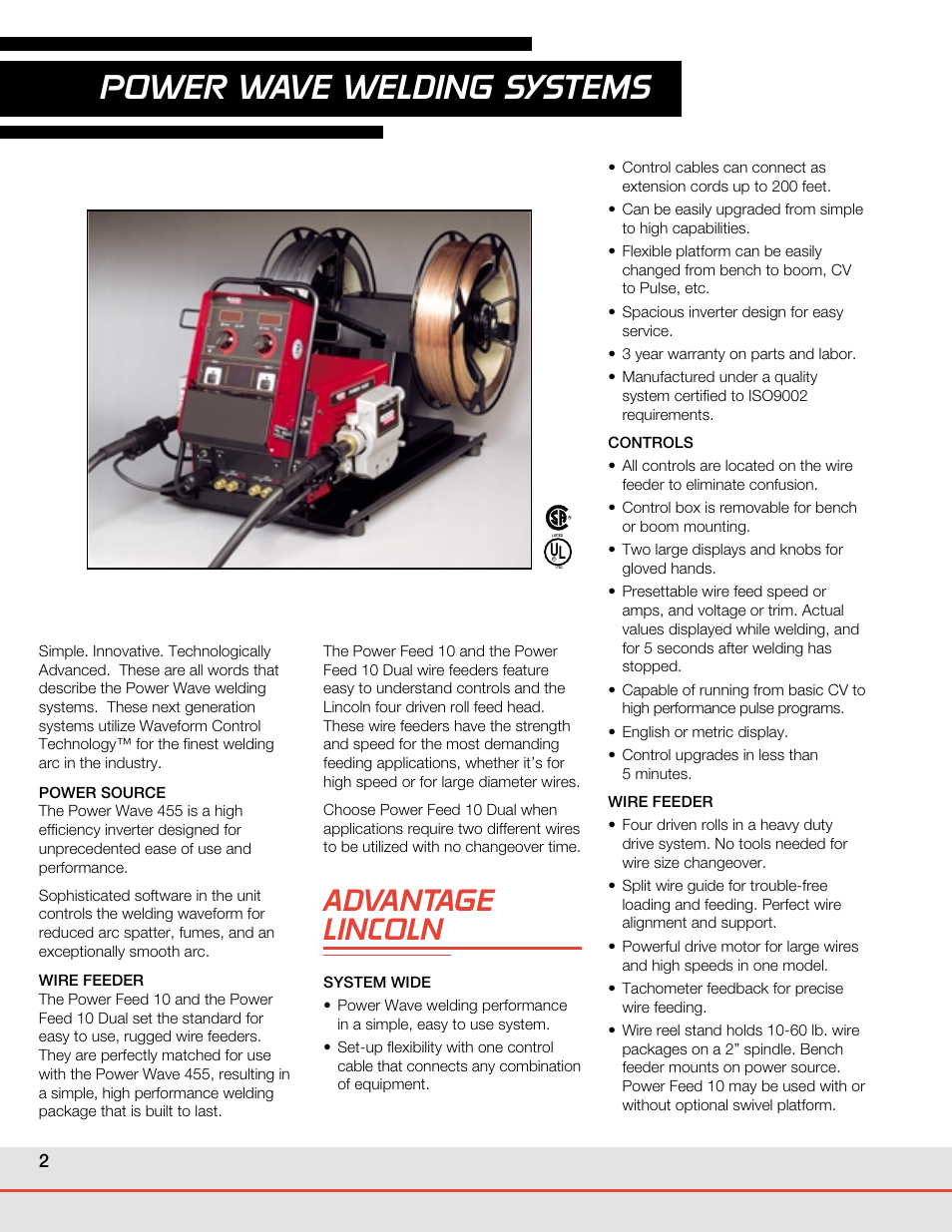 Power wave welding systems, Advantage lincoln | Lincoln Electric POWER WAVE WELDING SYSTEMS User Manual | Page 2 / 12
