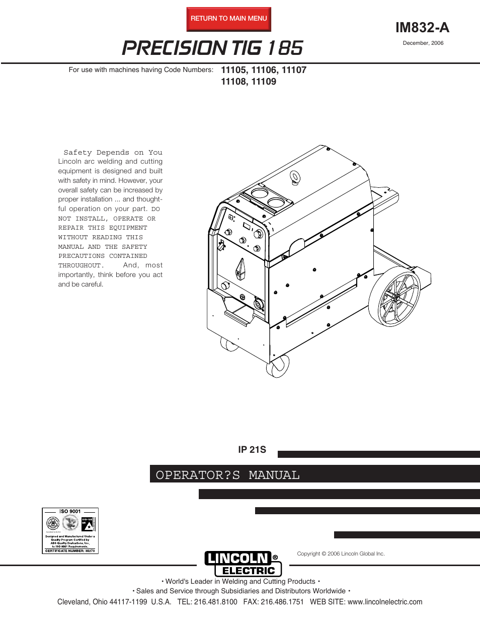 Lincoln Electric PRECISION TIG 185 User Manual | 38 pages