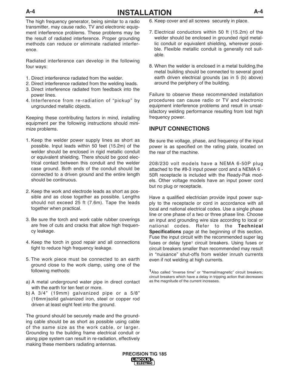 Installation | Lincoln Electric PRECISION TIG 185 User Manual | Page 13 / 38