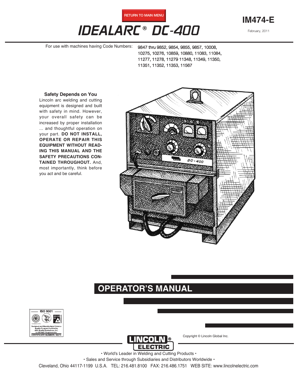 Lincoln Electric IDEALARC DC-400 User Manual | 42 pages